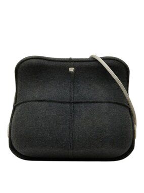 Chanel CC Logo Hip Crossbody Shoulder Bag Gray Felt